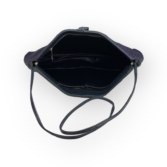 Vintage: Maryann Rosenfeld ✿ Hinged Convertible Clutch Bag Handbag ✿ Navy Woven - Picture 13 of 16